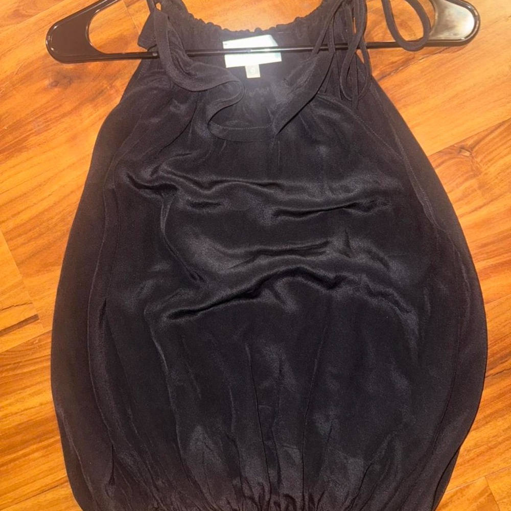 Alexis 100% Silk Black Ruched Sleeveless Tank Top